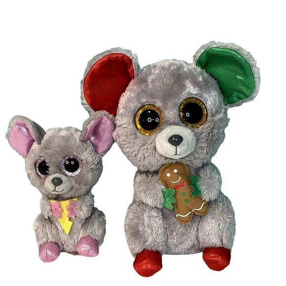 Set of 2 TY TYSILK Beanie Boos 6" Squeaker & 9" Mac the Mouse Plush Stuffed Anim - Picture 1 of 12